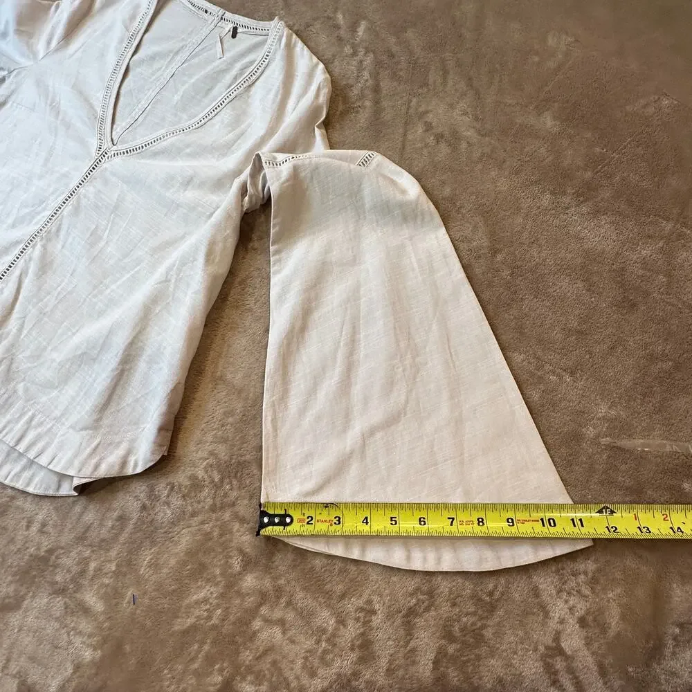 Free People Small Beige V-Neck Long Sleeve